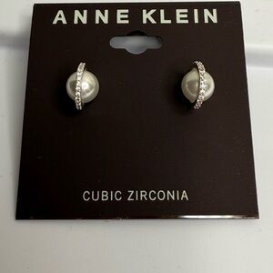 NWT Anne Klein Silver White Faux Pearl Earrings